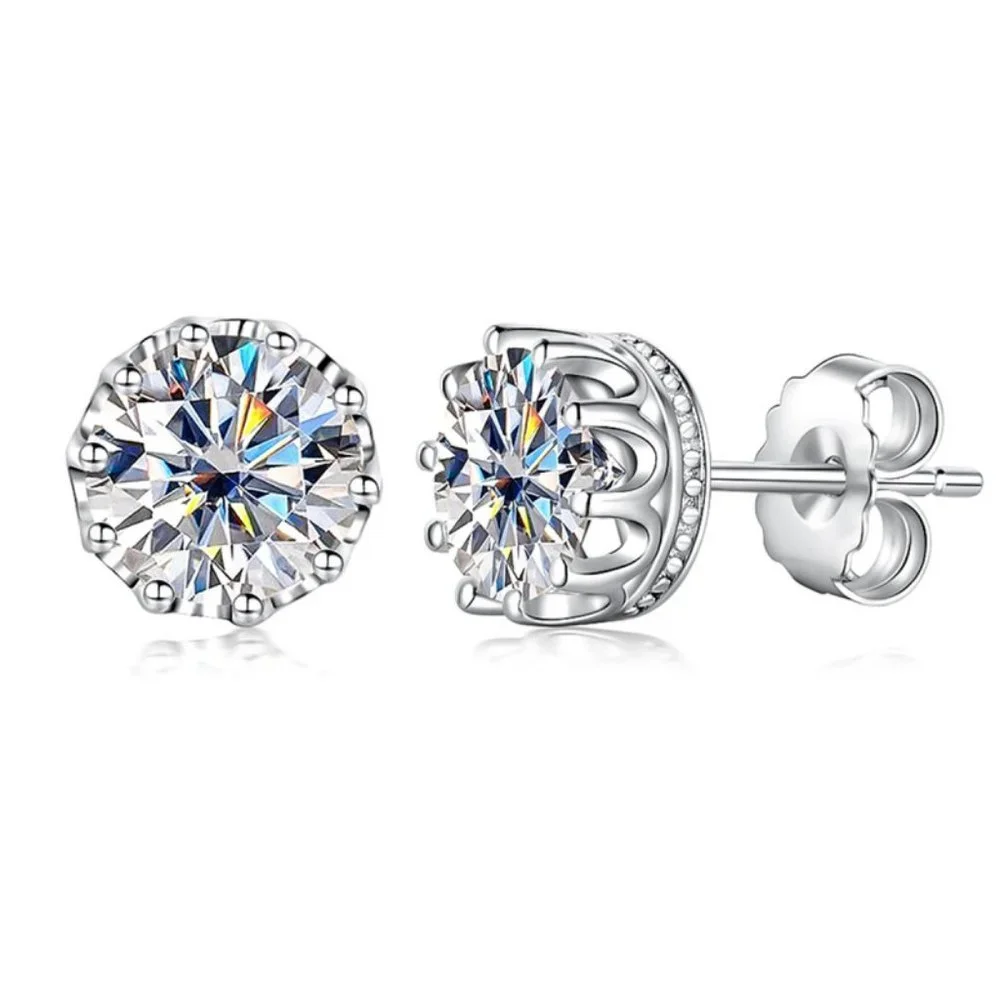 Certified 2ct. t.w. Moissanite Diamond Crown Stud Earrings NEW